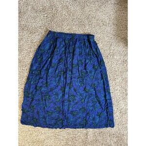 Vintage Leslie Fay Skirt Size 18 Blue Purple Floral High Waist Midi USA